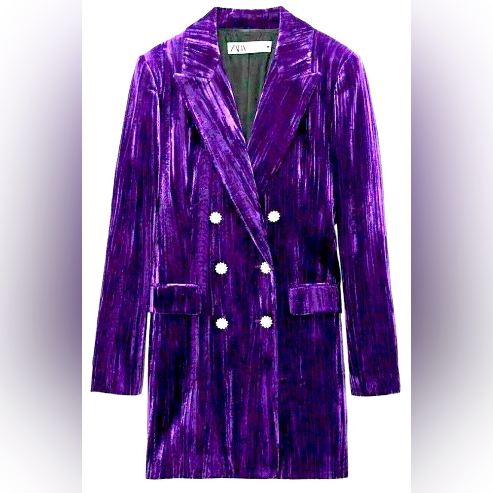 NEW WITHOUT TAGS ZARA PURPLE VELVET SHOW STOPPER BLAZER DRESS SIZE XL